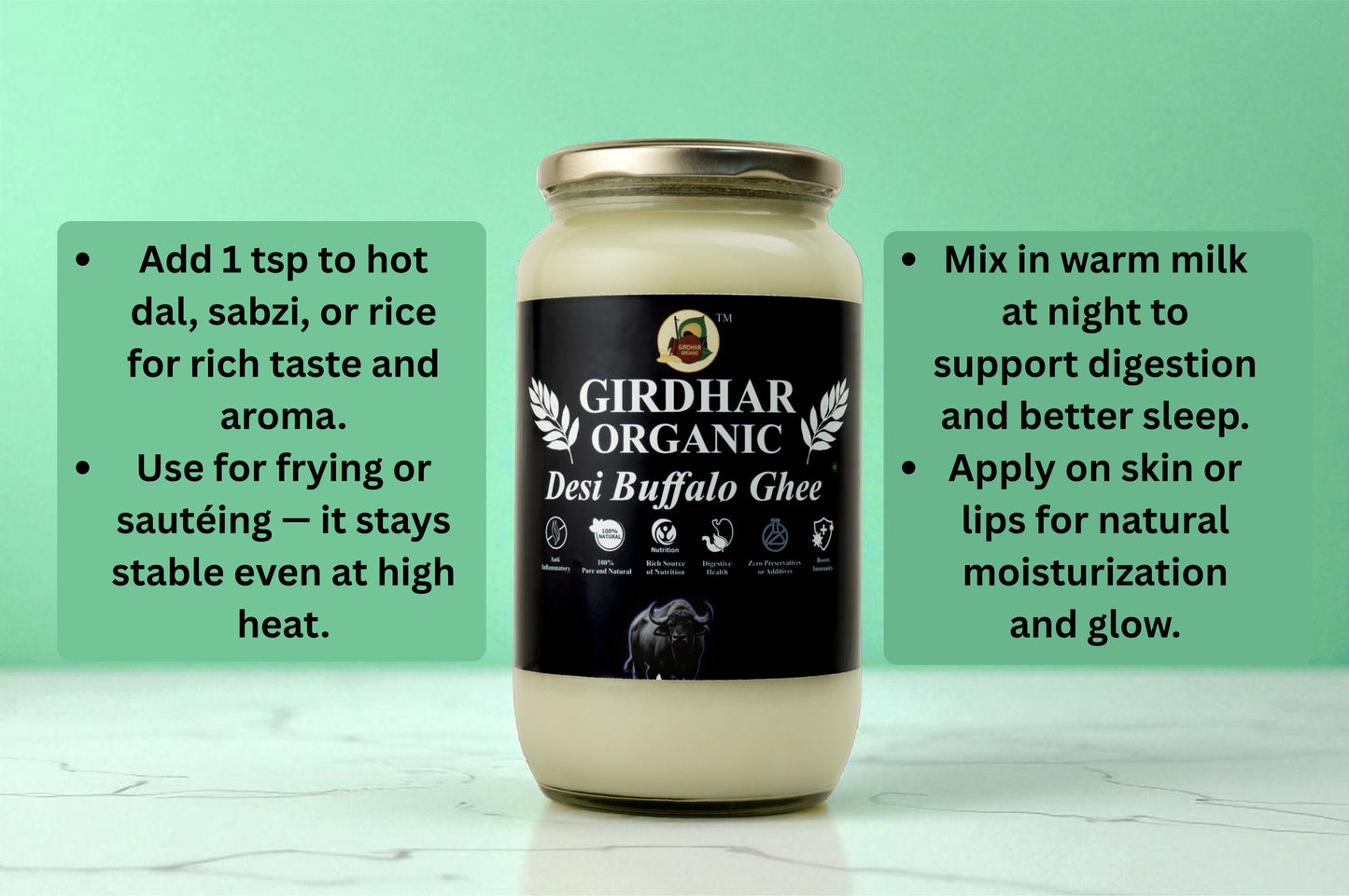 Girdhar Organic Buffalo Ghee 1 Litre β Vedic Bilona Method | Made from Pure Buffalo Milk in Clay Pot (Mitti ki Handi)
