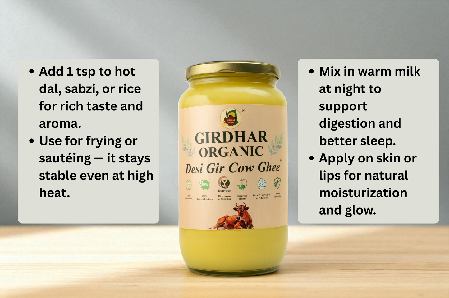 Girdhar Organic Desi Gir Cow Ghee – A2 Vedic Bilona Ghee | 100% Pure & Natural | 1L Glass Jar