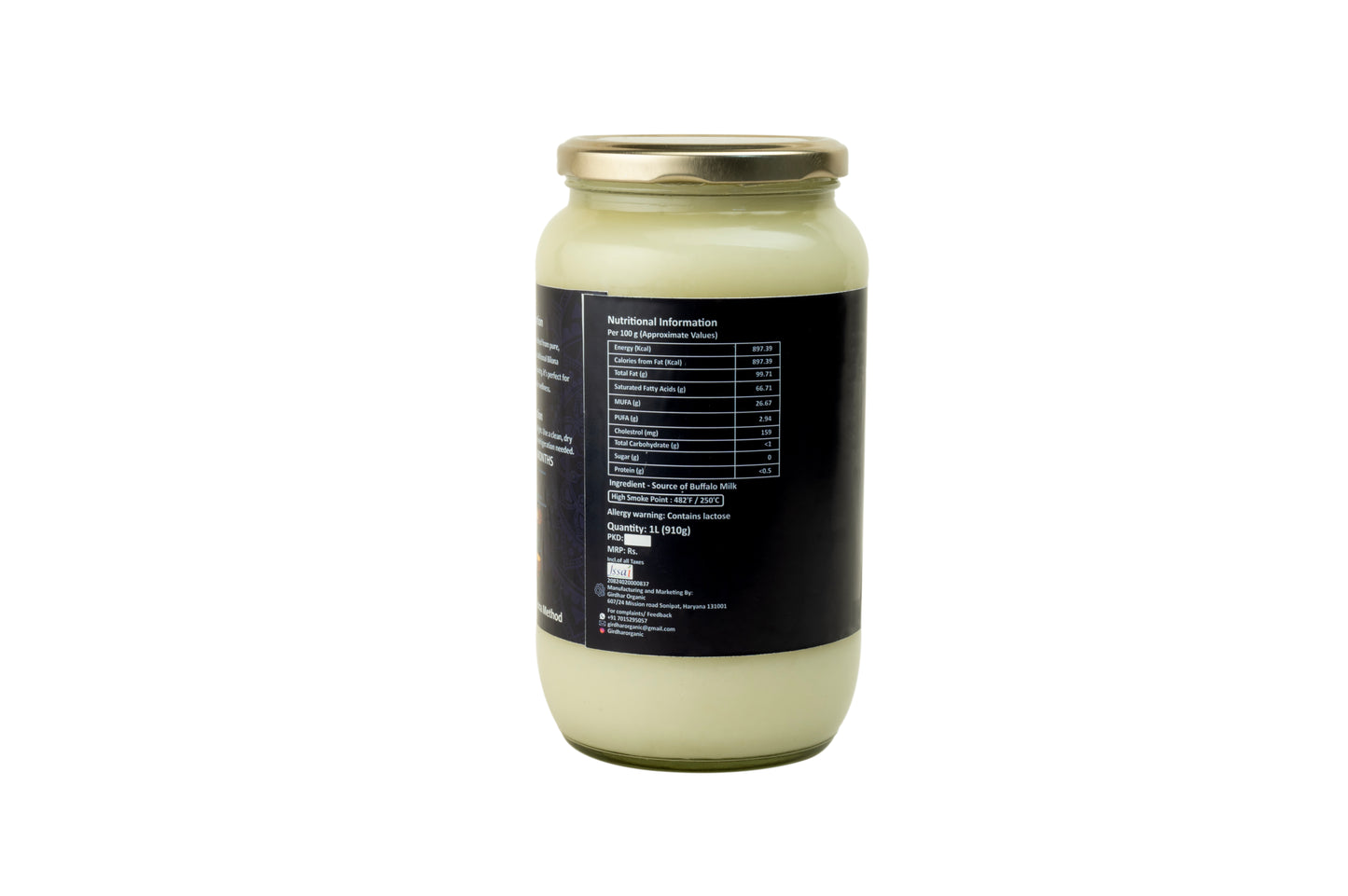 Girdhar Organic Buffalo Ghee 1 Litre β Vedic Bilona Method | Made from Pure Buffalo Milk in Clay Pot (Mitti ki Handi)