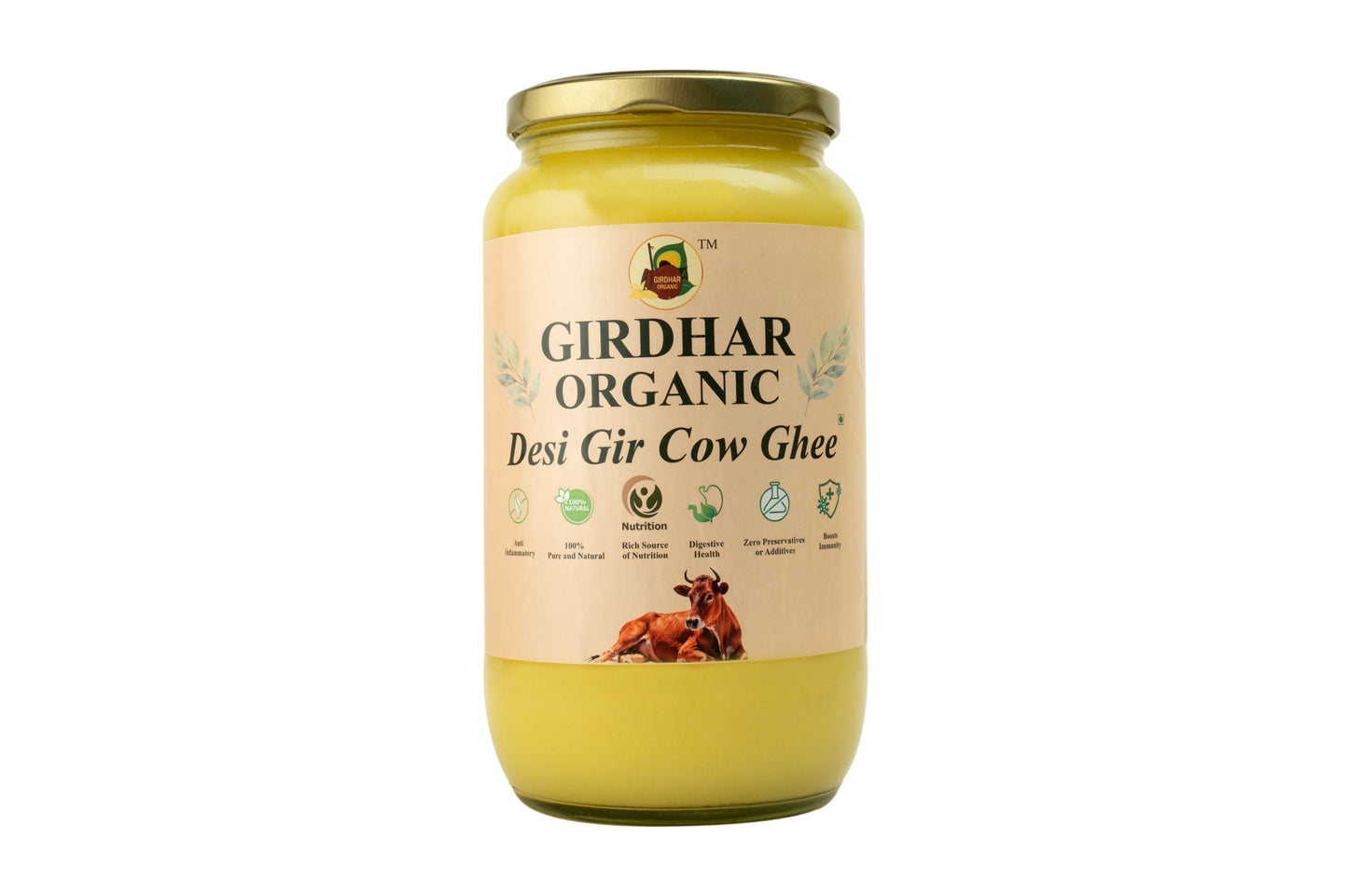 Girdhar Organic Desi Gir Cow Ghee – A2 Vedic Bilona Ghee | 100% Pure & Natural | 1L Glass Jar