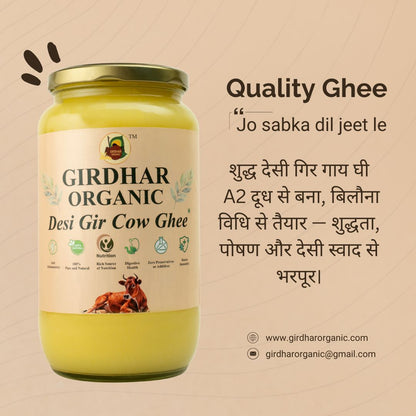 Girdhar Organic Desi Gir Cow Ghee – A2 Vedic Bilona Ghee | 100% Pure & Natural | 1L Glass Jar