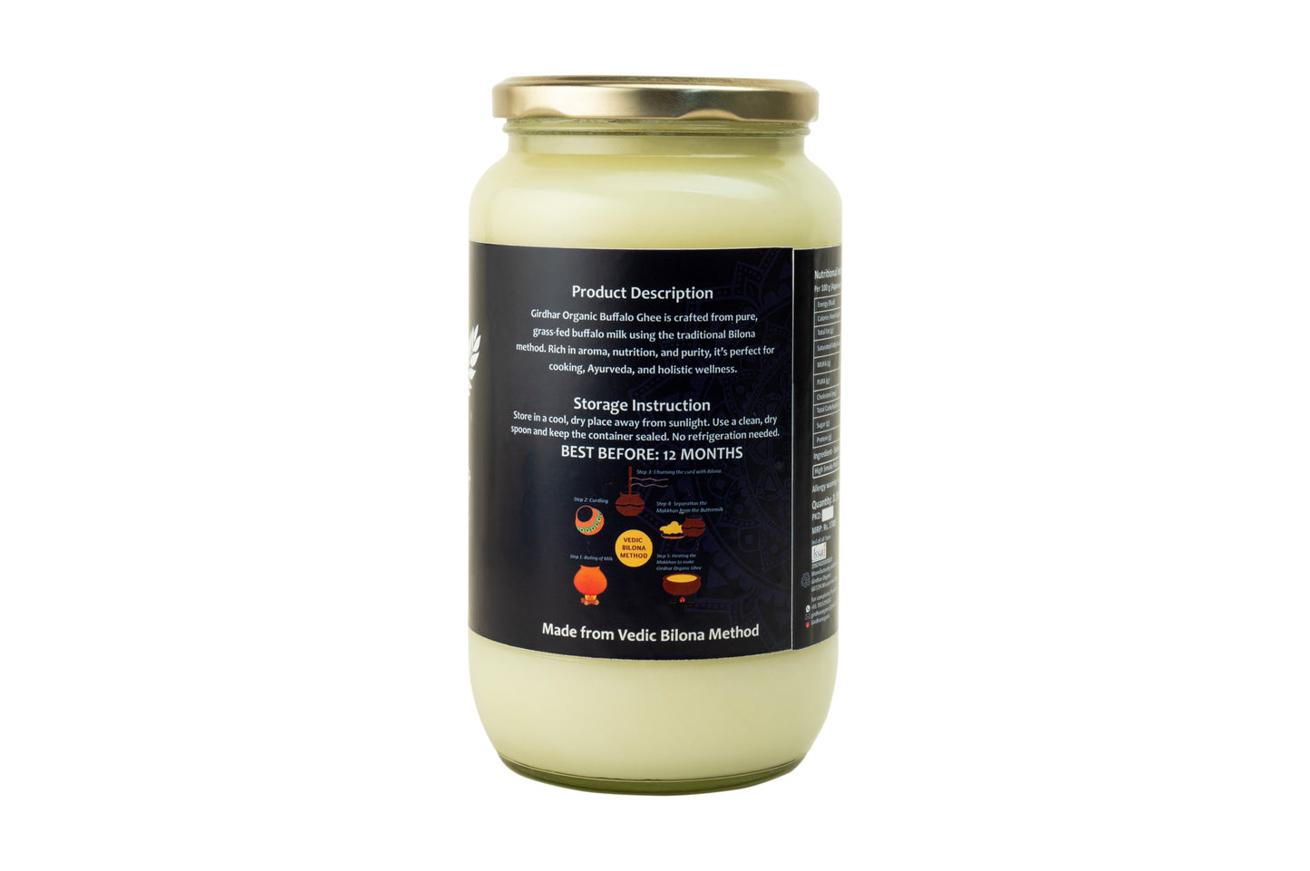 Girdhar Organic Buffalo Ghee 1 Litre – Vedic Bilona Method | Made from Pure Buffalo Milk in Clay Pot (Mitti ki Handi)